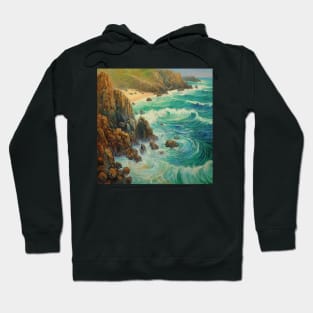 Rough Sea at Porthcurno, Cornwall Hoodie